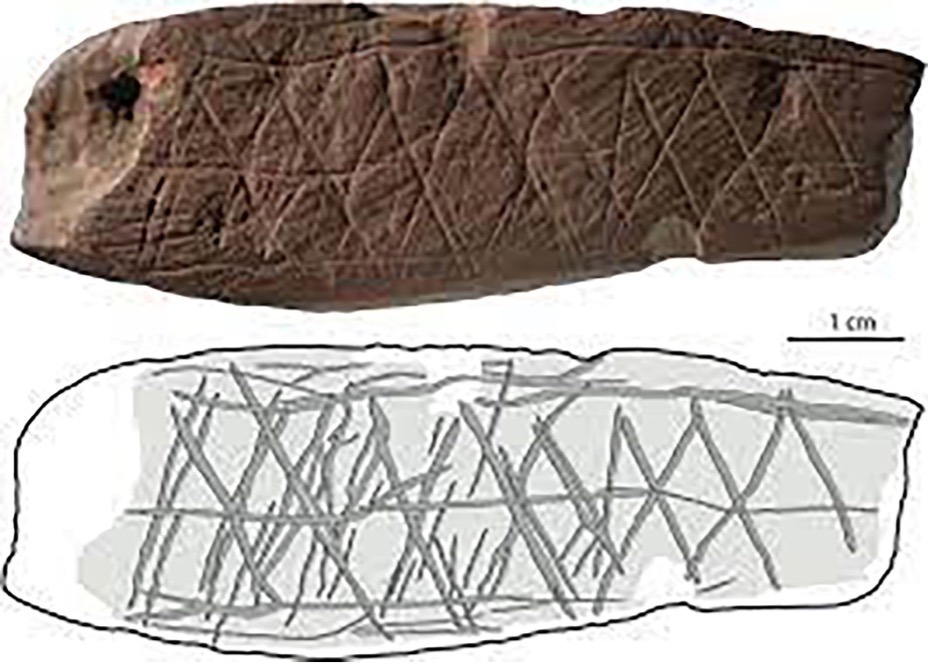 A stone with etchings, estimated to be around 70,0000 years old, was recently discovered in Blombos Cave, South Africa. 
