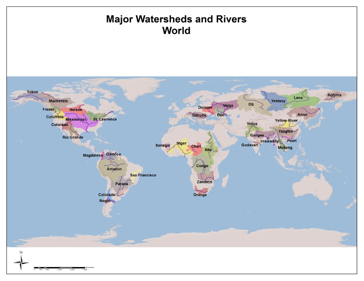 Map 2 shows the major watersheds and regions in the world. Courtesy of the University of Pittsburgh Library System map collection.